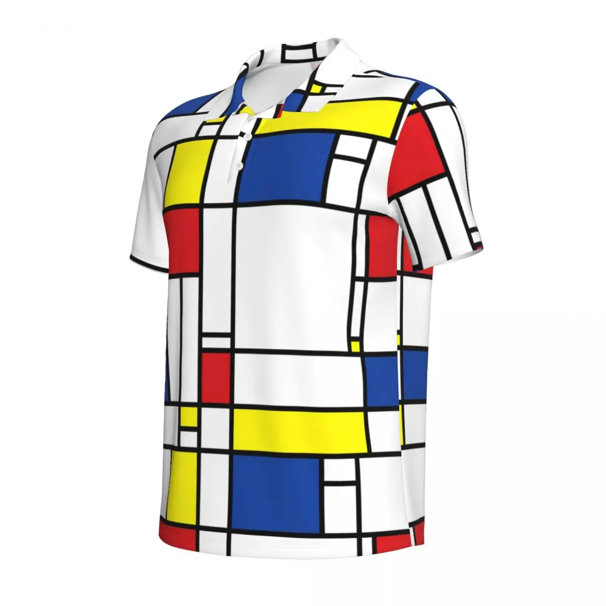 Geometric De Stijl Polo Shirt Mondrian Minimalist Casual Shirt Summer T-Shirts Man Short Sleeve Turn-Down Collar Oversize Top