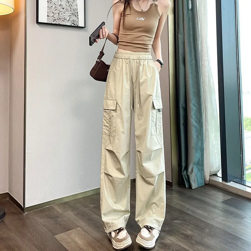 Lady Retro Casual Hoge Taille Broek Vrouwen Koreaanse Streetwear Cargo Broek Meisjes Klassieke Loose Fit Rechte Pijpen Broek