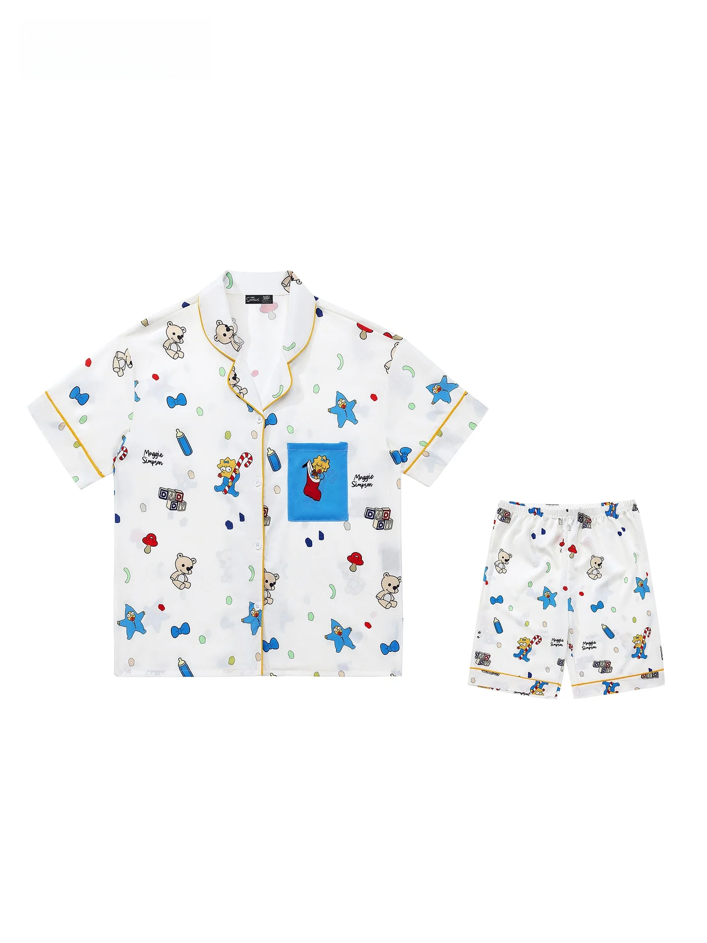 conjunto-de-pijamas-familia-simpson-estilo-american-graffiti-de-seda-de-hielo-manga-corta-cinco-piezas-holgado-unisex