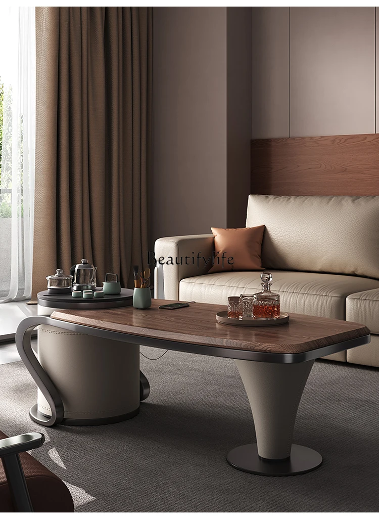 

North American walnut kung fu tea table one body living room home solid wood designer high-end light luxury