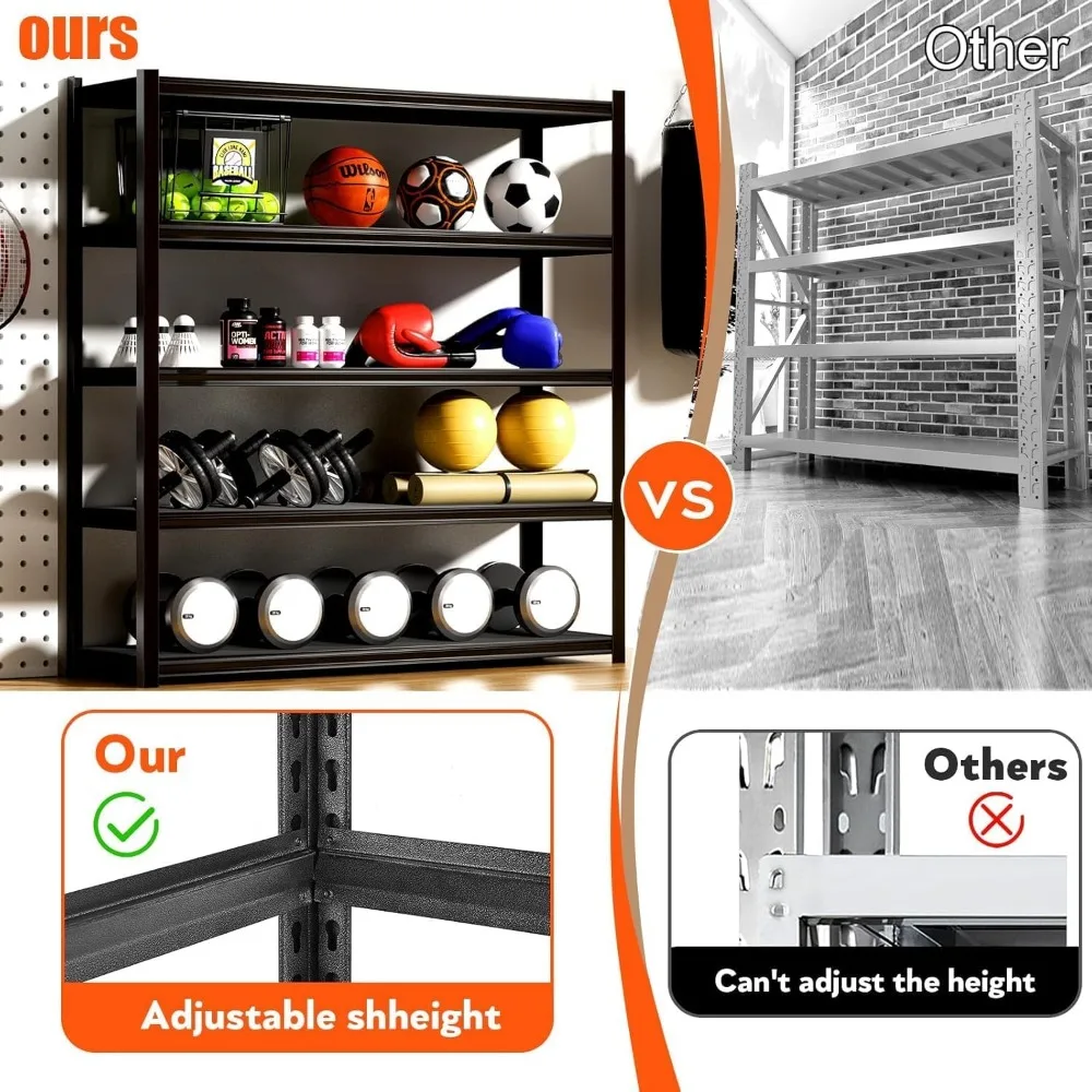 Rak Garasi 72 "H 2000LBS Rak Penyimpanan Tugas Berat Rak Logam 5 Tingkat Dapat Disesuaikan untuk Penyimpanan Rak Industri Garasi