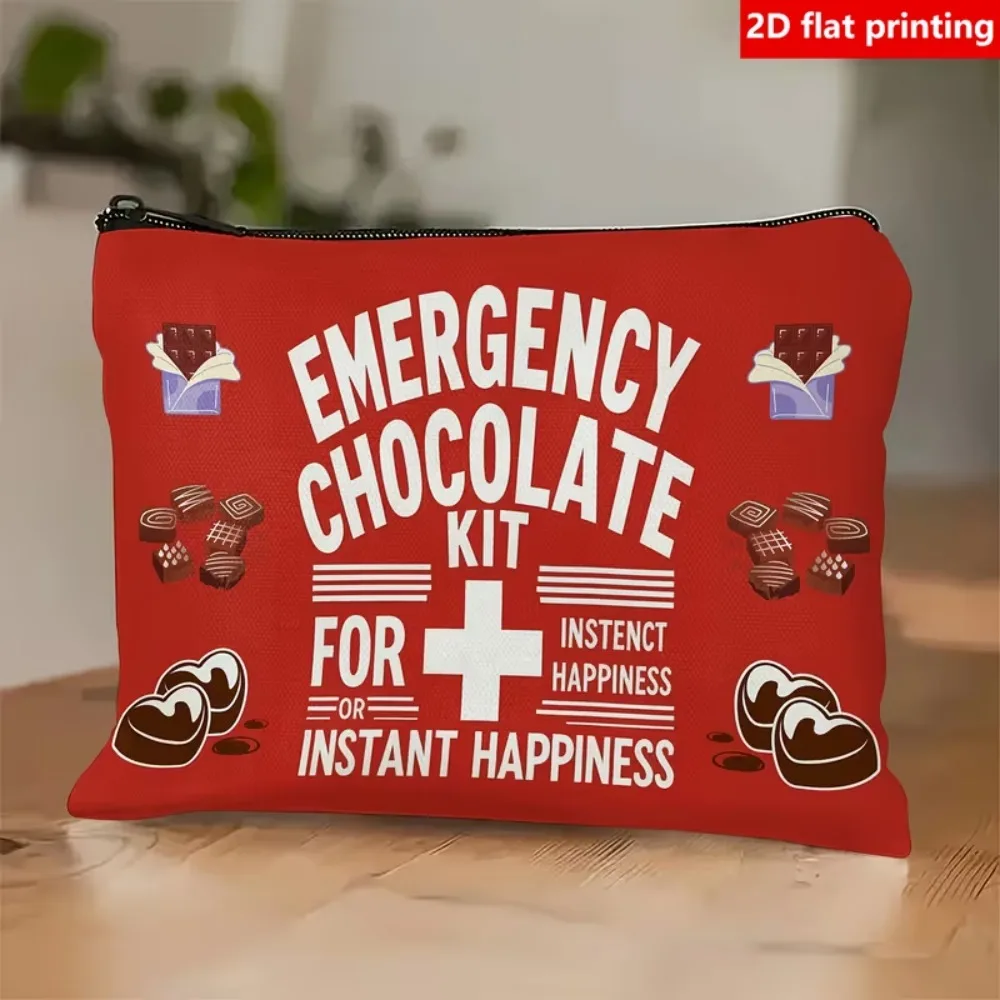 Funny Chocolate Print Zipper Pouch Women Portable Cosmetic Bag Travel Makeup Storage Pouch Cute Small Gadget Organizer
