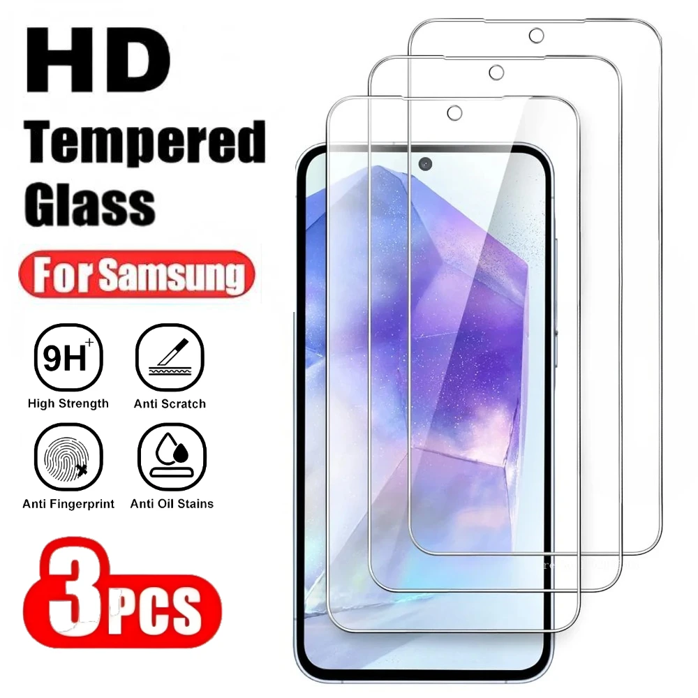 3Pcs Ultra HD Tempered Glass For Samsung Galaxy A55 A56 A53 A35 A25 A15 A06 Screen Protector For Samsung A36 A26 A05 A54 A52 A73