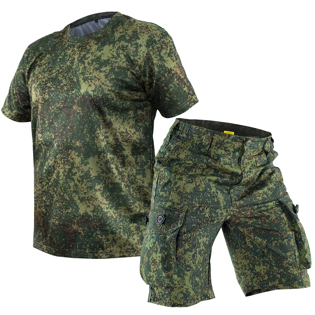 Mege-Conjunto de camiseta curta tática e shorts masculinos, uniforme para trabalho e caminhada ao ar livre, roupa de verão