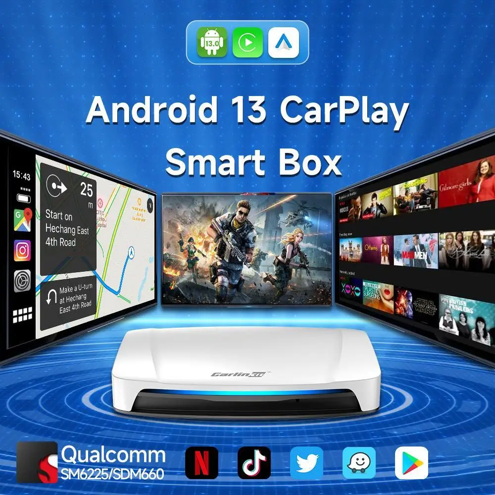 CarlinKit UHD TV Box 8 + 128G inalámbrico Carplay Android Auto AI Box SDM660 8 núcleos HD salida adaptador de vídeo para Youtube Netflix IPTV