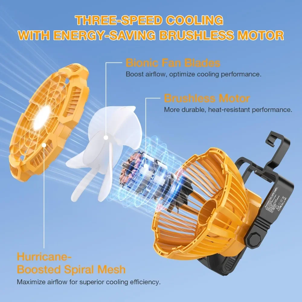Rechargeable Camping Fan Portable Cordless Fan for Dewalt 20V Batteries with Remote Control Ideal for Maintenance and Job Sites