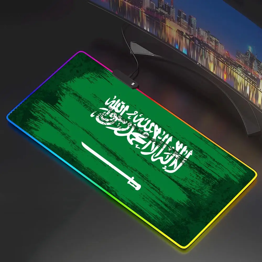 

K-Kingdom Of S-Saudi Arabia F-Flags Mouse Pad Mousepad Rgb Mouse Pad Gaming video game Backlight Pc Accessories Gamer Keyboard