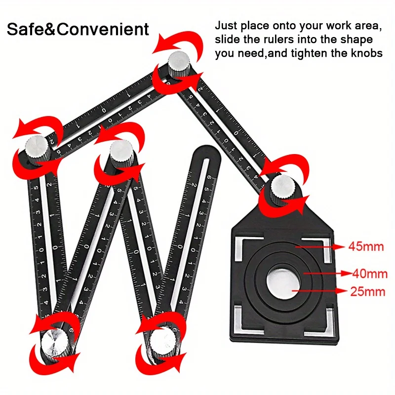 6 Fold Set Construction Angle Measuring Ruler Aluminum Alloy Perforated Mold Template Tool Locator Drill Guide Tile Hole