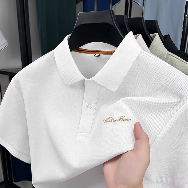 

Trend luxury brand short sleeve men's polo shirt letters embroidered Korean style casual solid color breathable summer T-shirt