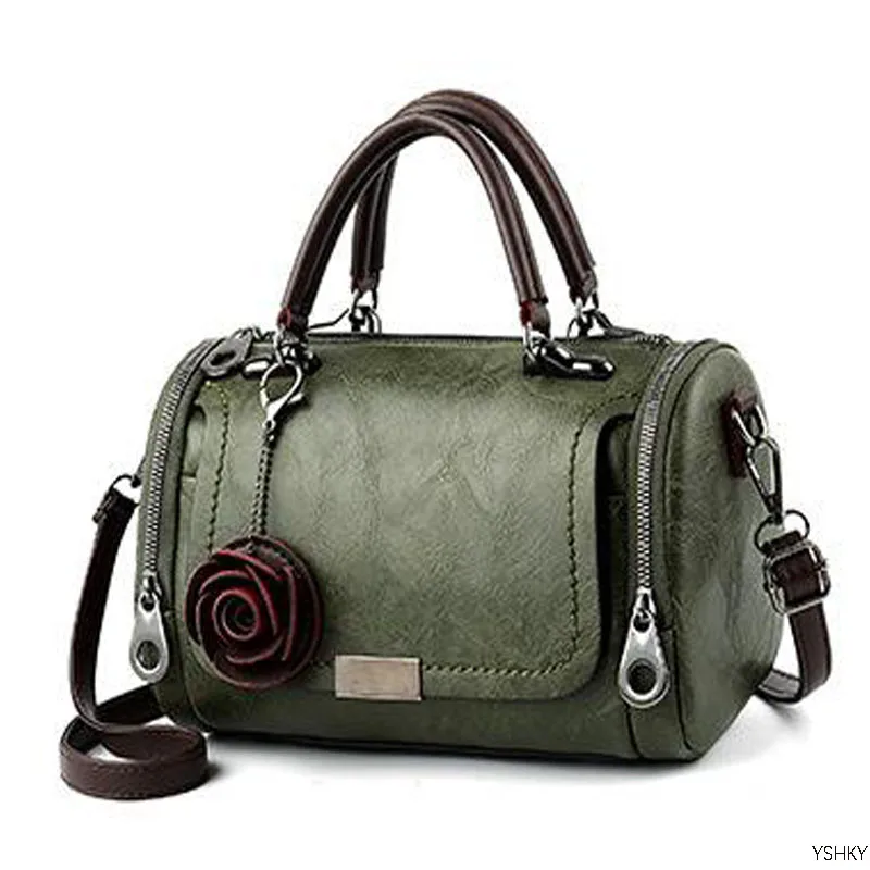 New flowers Pendant Handbag Women\'s fashion Boston bags single shoulder bag ladies crossbody bag PU messenger bag women bag