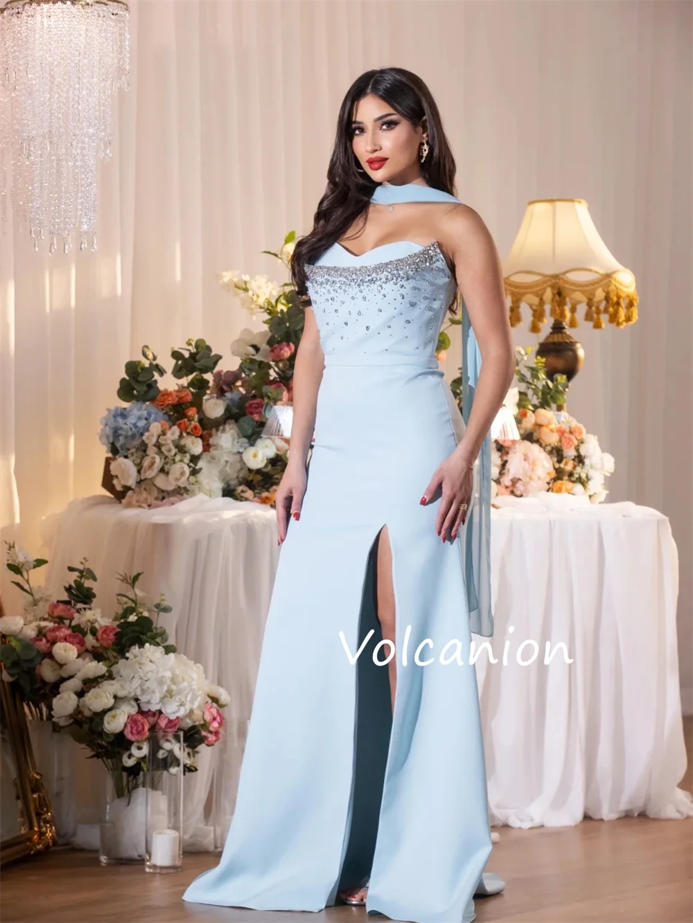 Personalizado estilo moderno jérsei plissado lantejoulas trompete querida vestidos longos quinceanera simples moda brilho