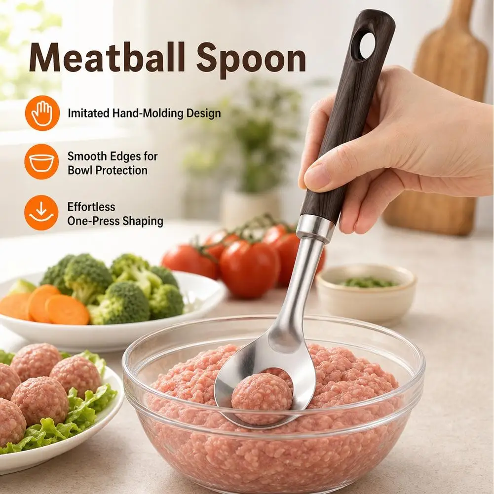Stainless Steel Non-stick Meatball Spoon Maker Kitchen Gadget - Squeezing Ball Mold Spoon for Perfectly Shaped Meatballs