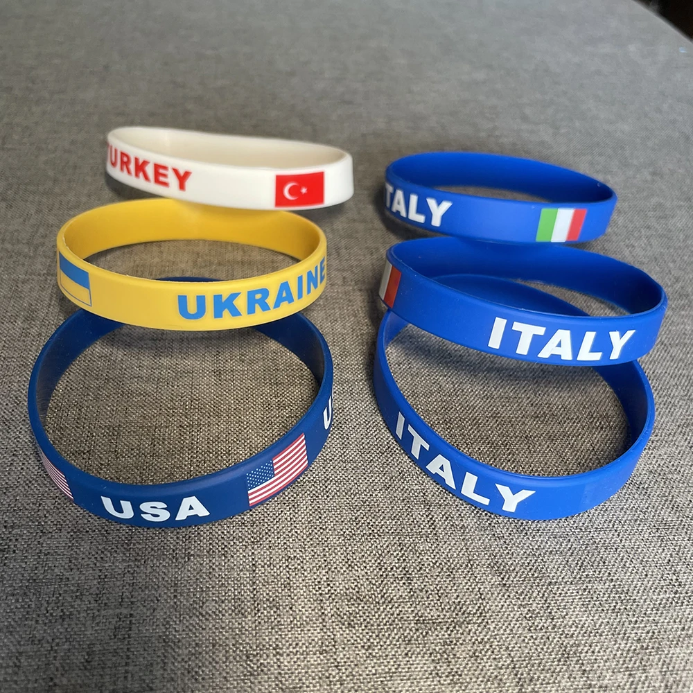 Men Women Country Flag Print Silicone Bracelets USA Ukraine Italy Turkey Sports Friendship Wristband Rubber Wrist Band Bangle