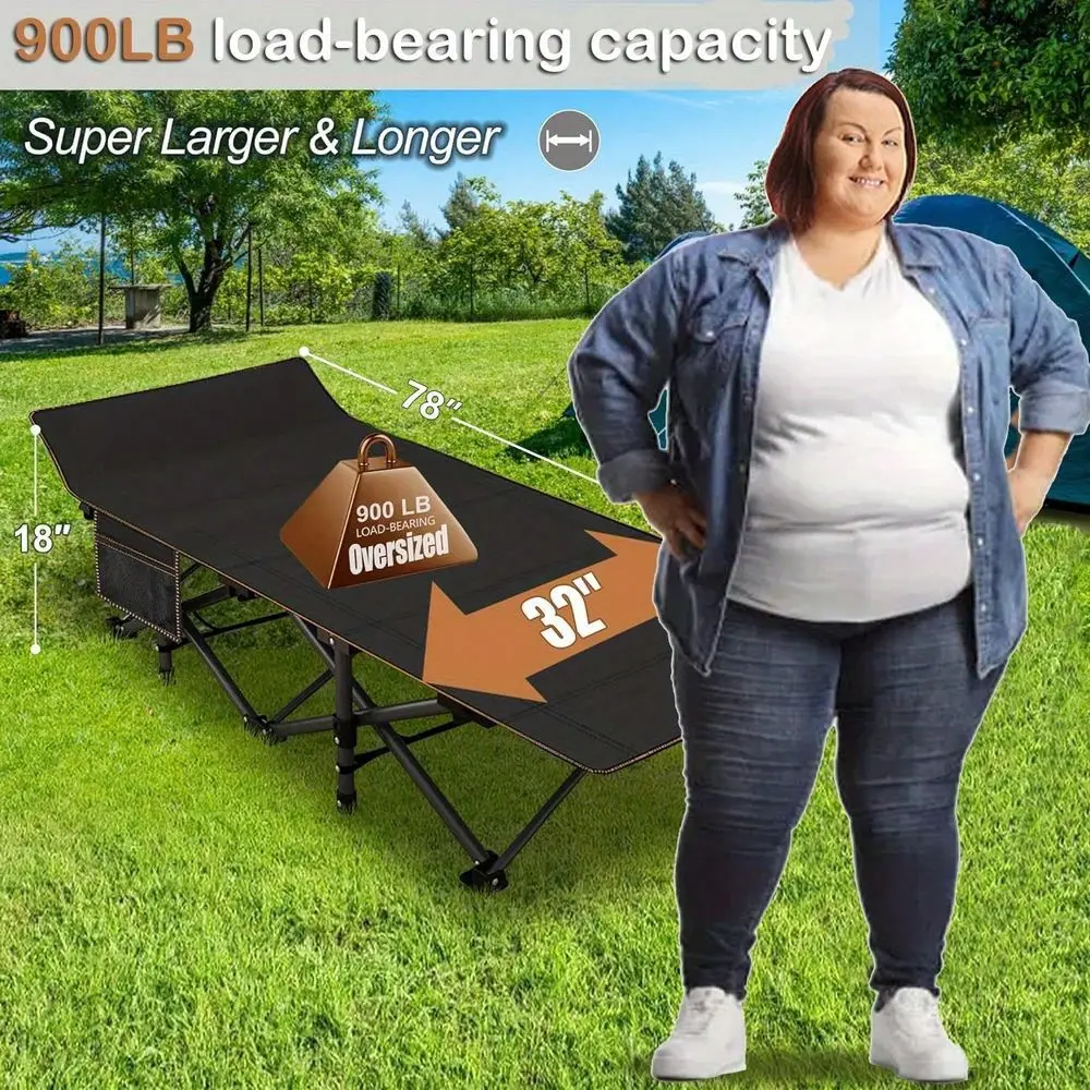 

Folding Camping Cot For Adults, Double Layer 1200D, 500lb Capacity, Heavy Duty Guest Cot With Mat Carrying Bag For Outdoor Only
