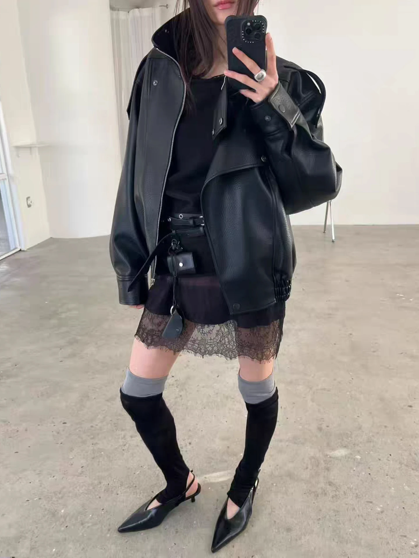 

Novus Retro Motorcycle Leather Jacket Women's Korean Style New Small Audience High-End Cool Fashionable Fake Leather Coat