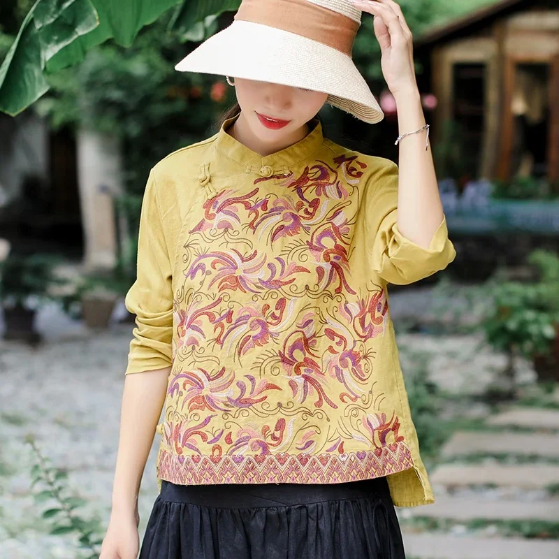 Chinese Buckle Embroidery Blouse Women 2020 Improved Short Cheongsam Top Tang Suit Shirt Chinese Style Clothing Women Top 11763