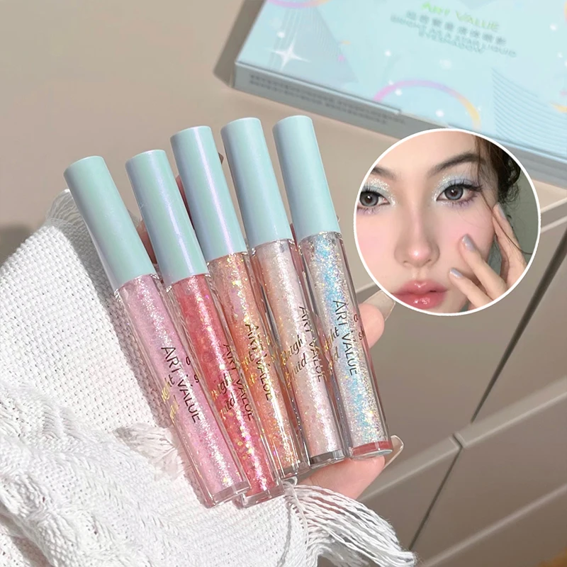 Flüssiges Lidschatten-Set, metallischer Diamant, glänzender Seidenraupen-Glitzer, perliger Lidschatten, Textmarker, dauerhaftes, wasserfestes Make-up für Frauen