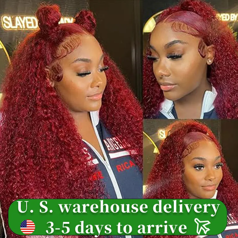 High Density 30 34 Inch 99J Burgundy Deep Wave 13x4 Lace Front Human Hair Wig 13x6 Lace Frontal Red Color Curly Wigs For Women