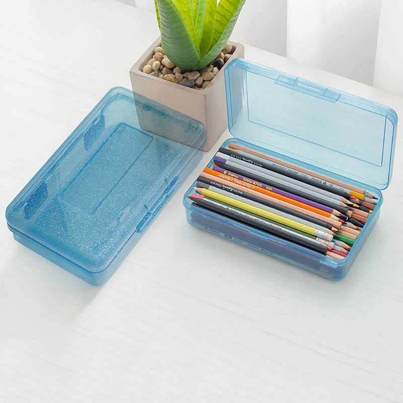 Transparent Pencil Box Hard Plastic Pencil Case Crayon Pen Box Sketch Pencil Case Stacking Office Supplies Organizer Box