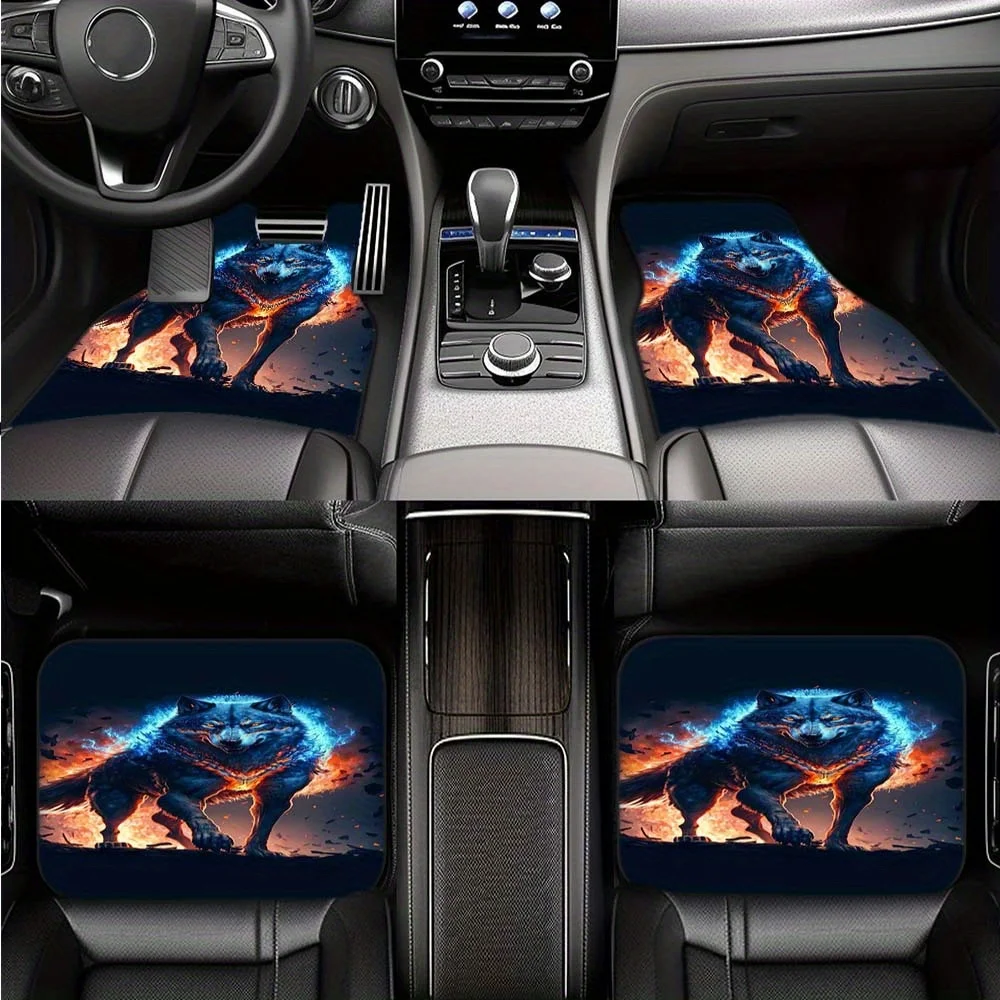 1pc/2pcs/4pcs Flame Wolf Car Floor Mats, Stylish Car Interior For Compact Cars, Vans, SUVs And More
