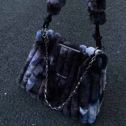 MBTI Tie-dye bolso de mano para mujer, cadena de felpa atlética, bolso de hombro para compras de otoño e invierno, bolso de mano esponjoso de gran capacidad para mujer