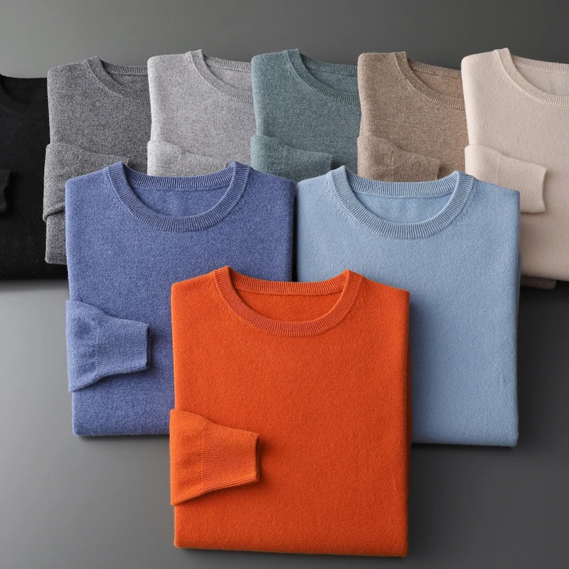 Seamless Cashmere Sweater Male O-Neck Pullover Autumn/Winter Casual Knitted 100% Pure Wool Tops Fashion One-line Ready-to-Wear