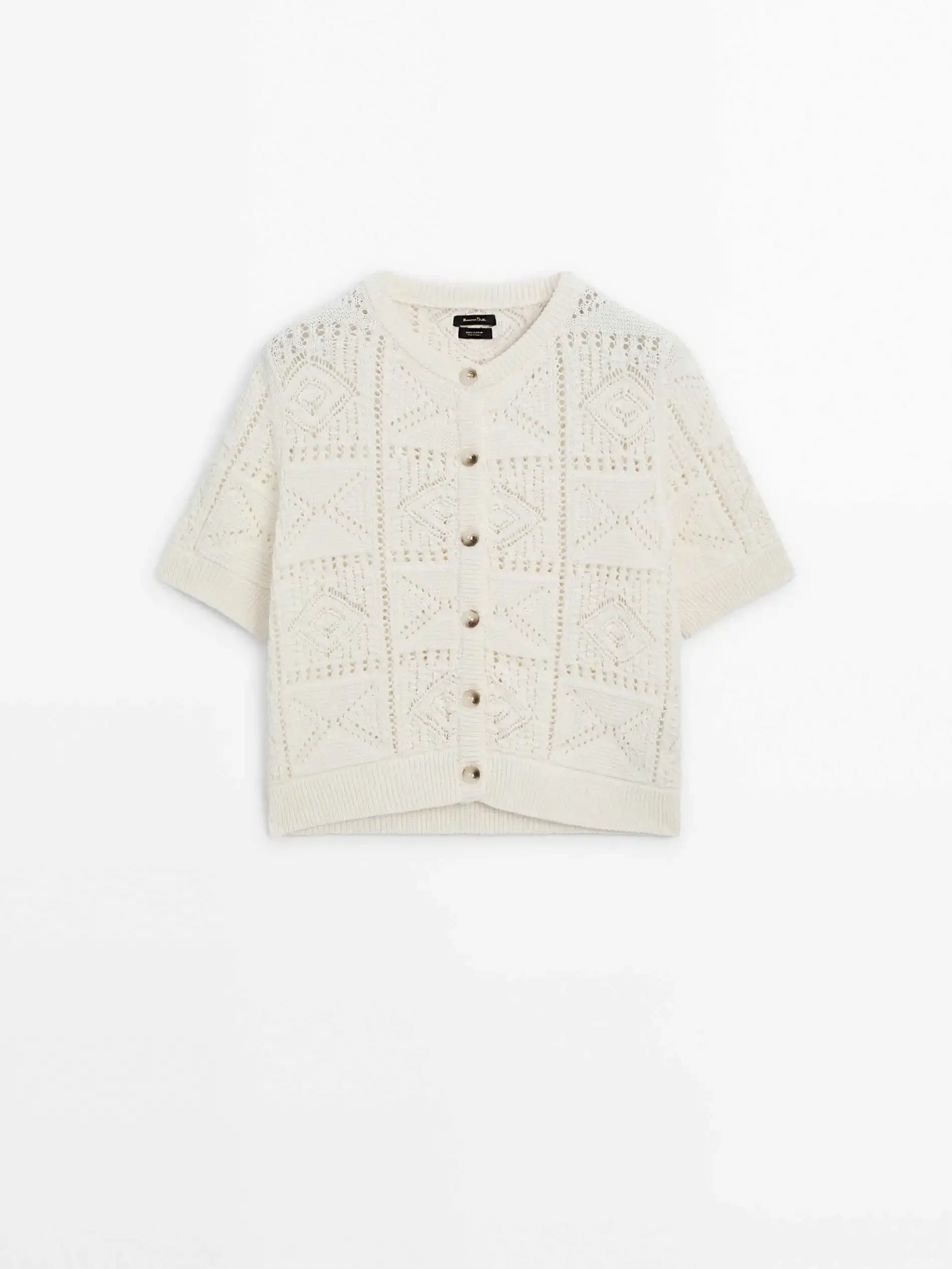 Ethereal costume 2025 massi spring new style of Women's fashion French romantic hollow-out round neck short sleeve knit cardigan