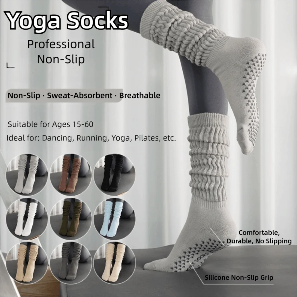 

1 Pair Gym Workout Anti Slip Silicone Long Tube Yoga Socks Breathable Stockings Pilates Socks Cotton Dance Sports Socks