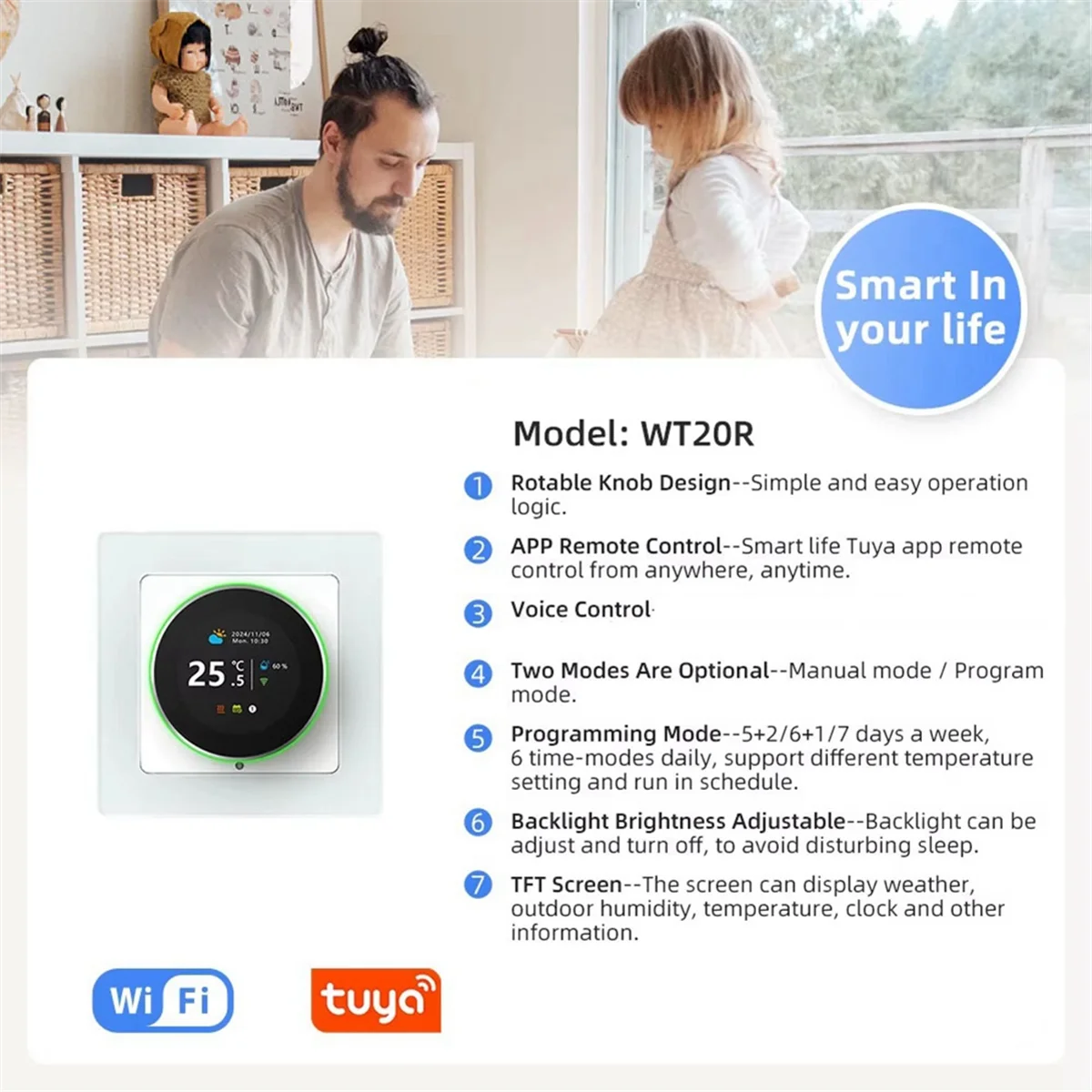 RISEN Tuya WiFi مقبض ذكي ترموستات التدفئة الأرضية الكهربائية متحكم في درجة الحرارة للتدفئة الأرضية الكهربائية 16A