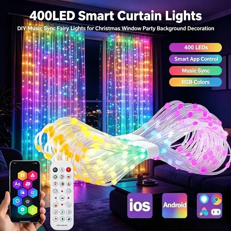 LED Curtain Lights USB Powered, App Controlled DIY Window Fairy Lights for Holiday Party Decor view 6