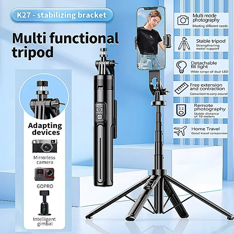 K27 Bluetooth Selfie Stick Tripod 360° Selfie Stick with Bluetooth Remote Portables Foldable Stand for Phone Vlog Shooting