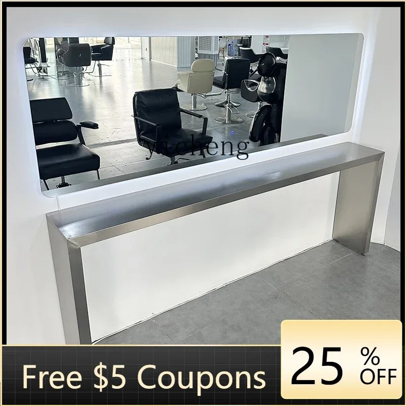 

PP hair salon stainless steel perm and dyeing table management mirror table Chase mirror hair cutting countertop integrated