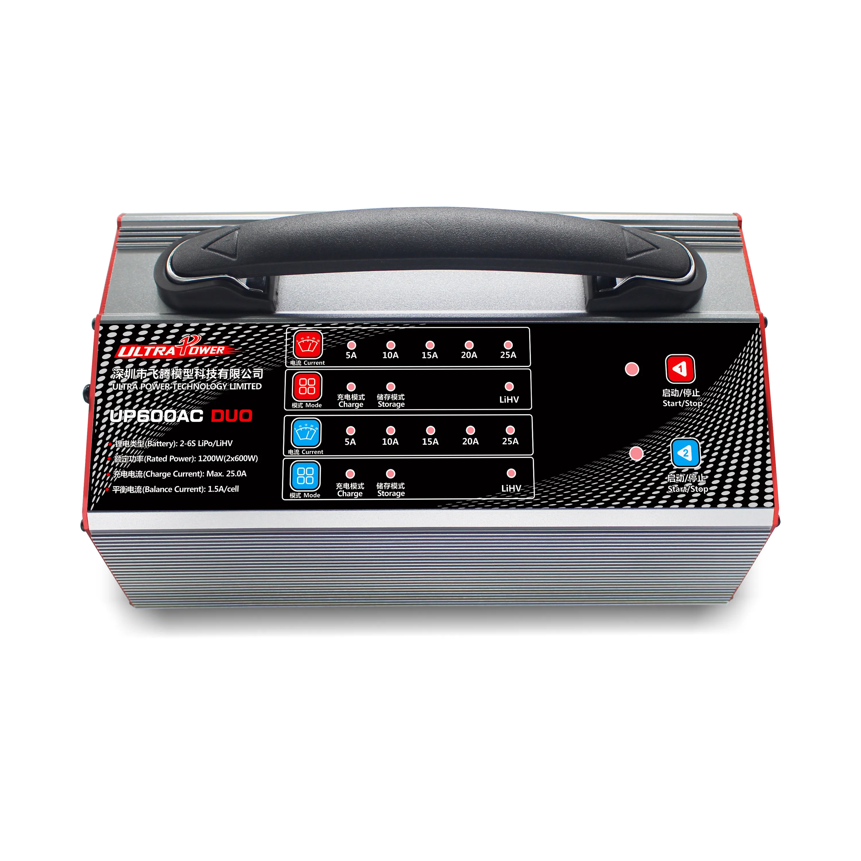 Ultra Power UP600AC DUO Intelligent Charger 2X600W 25A 2-6S LiPo/LiHV High Power Dual Channel for RC Model