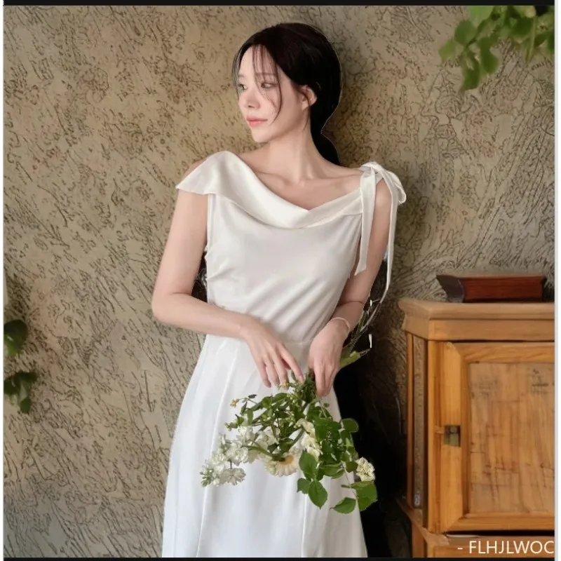 Chic FLHJLWOC Elegante schwarze Kleider Korea 2025, Damen-Korea-Kleidung, Fliege, Schnürung, Temperament, Retro, Vintage, langes Maxikleid