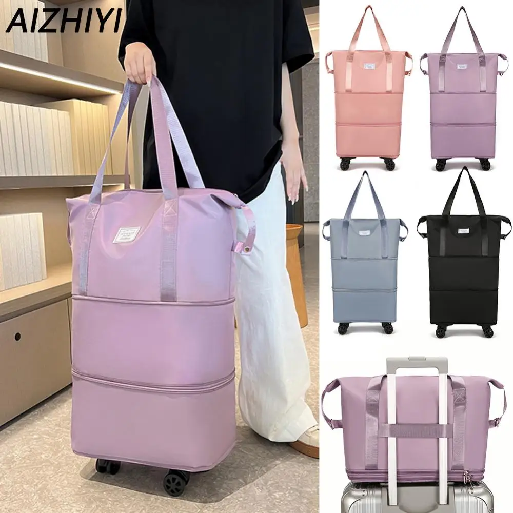 Travel Bag with Wheels Women Shoulder Bag Quality Casual Handbag Large Duffle Bag Expansion Bag Female Fashion New Luggage Bag