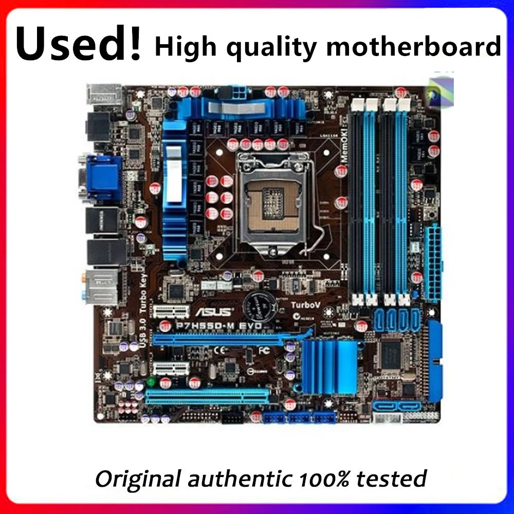 

Для ASUS P7H55D-M EVO Материнская плата LGA 1156 DDR3 16 ГБ Для Intel H55 P7H55 Настольная материнская плата SATA II PCI-E X16 Б/у AMI BIOS