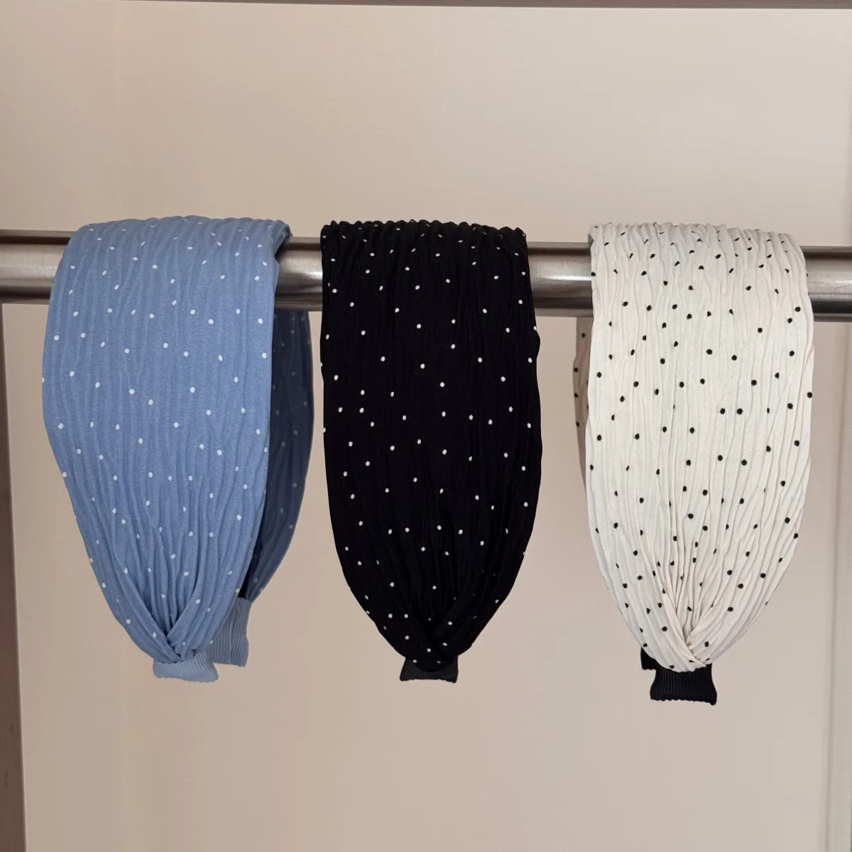 Headband Polka Dot Pleated Cloth Comfortable Fit Face Slimming High Crown Hair Taming Daily Office Travel Women Accessory