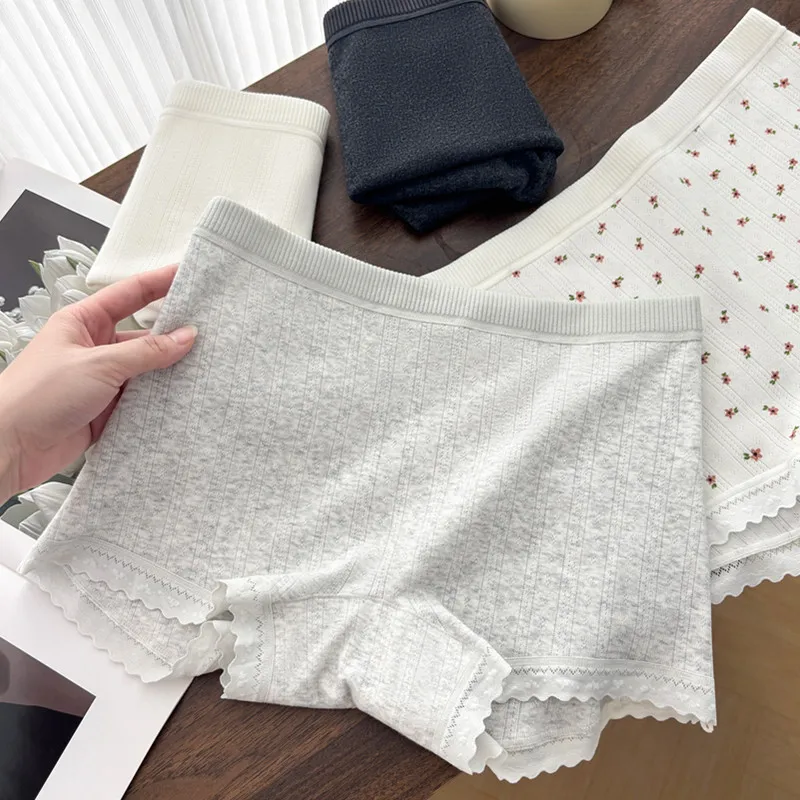 3PCS Sexy Thin Underwear Women's Panties Soft Boxer Pants Comfortable Mid Waist Breathable Lace No Trace Intimates image 3