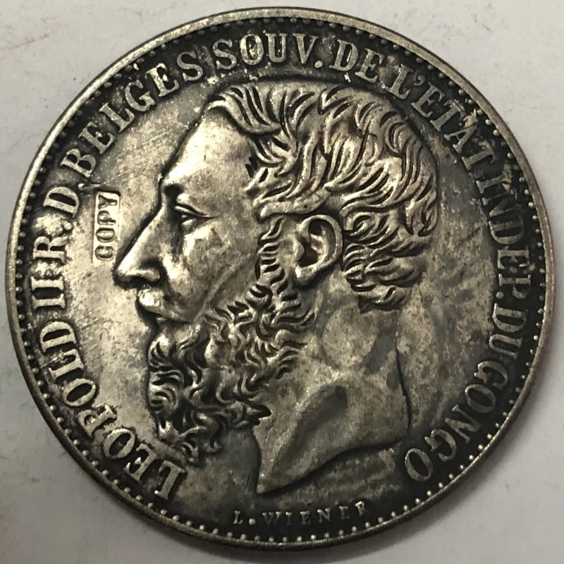 Congo 5 Francs - Leopold II Copy Silver plated Coin 3 dates to choose (1887 1891 1894)