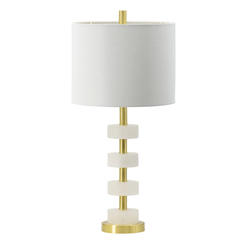 Assembly Balance modern Base Brass Fabric Lamp Look Modern Round White 13x13x26 Marble Table Lamp