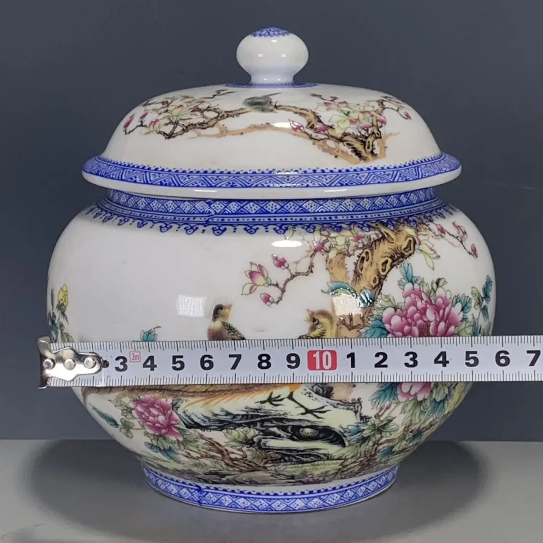 Qing Official Ware Famille Rose Enamel Porcelain Lidded Tea Jar Phoenix Peony Pattern