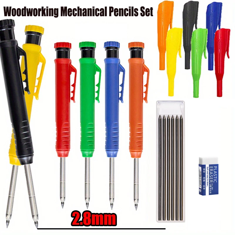 

4pcs/set Creative 2.8mm Woodworking Mechanical Pencils Set With Cap, for Carpenter Engineering Deep Hole Marking Scribing Tool
