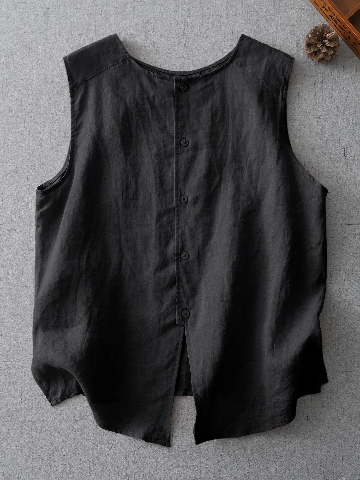 

Breathable l Linen Svel Top Loose Slimming Front Ba Wear Casual Vest Women's Faion Summer New Arrival