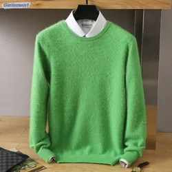 Jersey de cuello redondo para hombre, suéter de visón con patrón de grano de arroz grande, camisa de punto suelta de Color sólido, nueva moda de manga larga, Otoño e Invierno