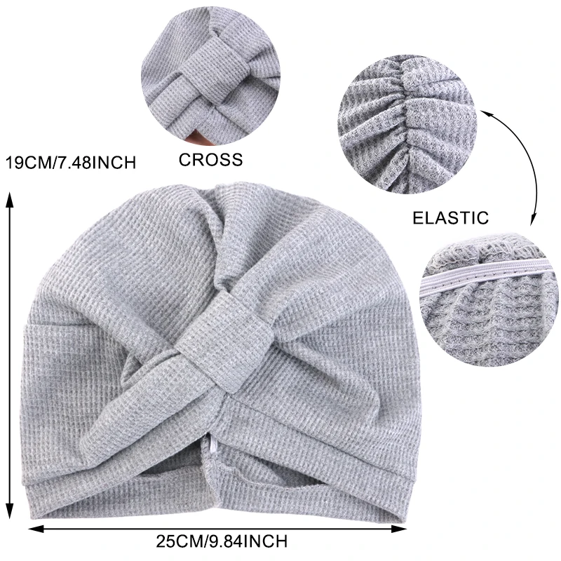 New Women's Cotton Thickened Waffle Square Knotted Turban Head Wrap Cancer Chemo Beanies Cap Headwear Cap Bonnet Hair Loss Hat - view 2