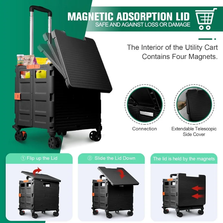 عربة أدوات محمولة قابلة للطي مع غطاء منزلق مغناطيسي ومقبض تصغير للسفر والتسوق والمكتب المتحرك والفصول الدراسية