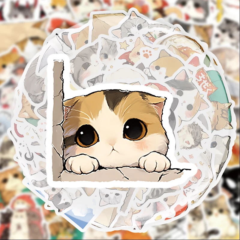 

50 акварельных наклеек с котятами, подходят для бутылок с водой, ноутбуков, украшения телефонов, чемоданов, скейтбордов, гитар, подарочных коробок, украшений для вечеринок, праздничных подарков