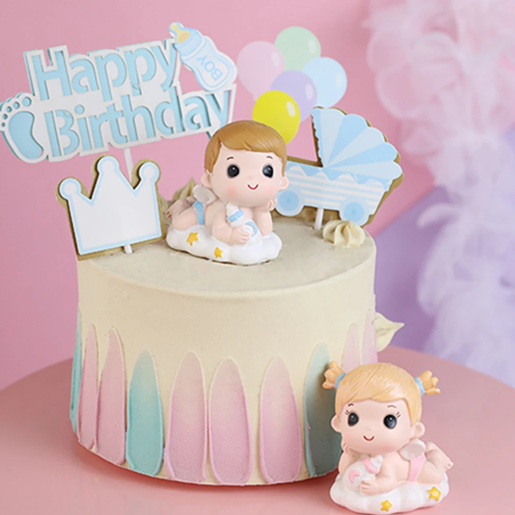 

2 Pcs Princess Ornament Cake Decoration Sign Decorations Baby Boy Cute Figurine for Girl Birthday Party
