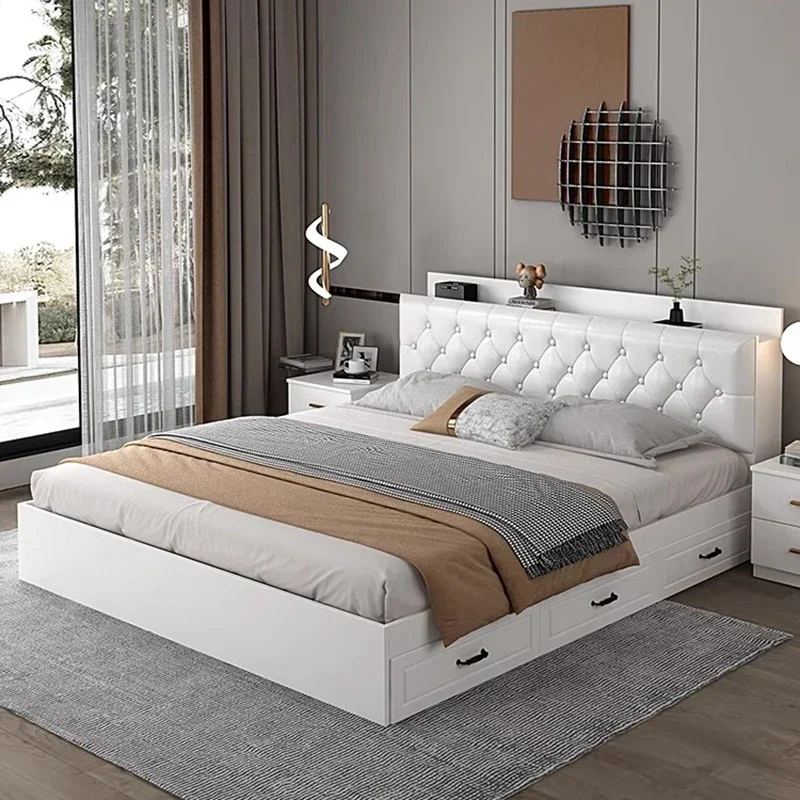 Girls Unique Double Bed Modern Luxury Lounge Bedroom Double Bed Queen Size Storage Letto Matrimoniale Set Furniture Complete