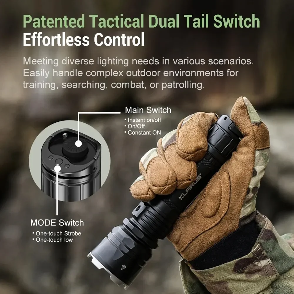 Klarus XT12GT Pro High Power LED ไฟฉาย 1600lm 5000mAh ไฟฉายแบบชาร์จไฟได้ One-Touch Strobe ยุทธวิธีไฟฉาย